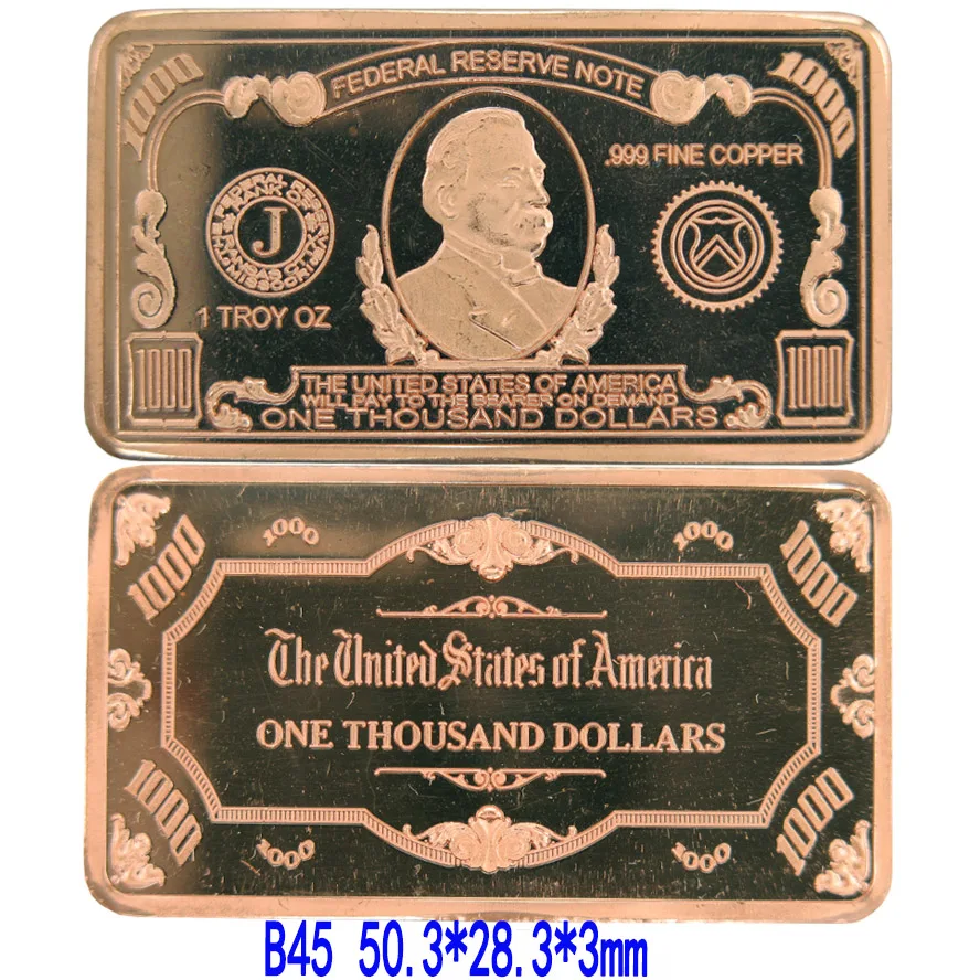 1 Oz Трой унции oz 999 тонкой Медь $1000 Билл США бар Реплика копия монеты коллекция