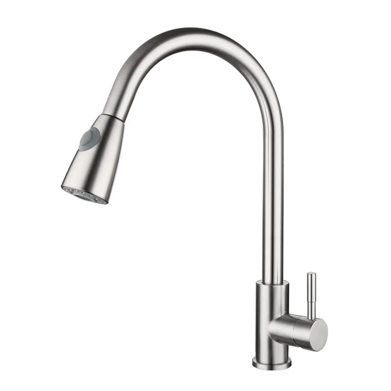 

304 stainless steel kitchen smoked pull faucet mix water hot and cold wire drawing can rotate xiancai basins adjustable tap