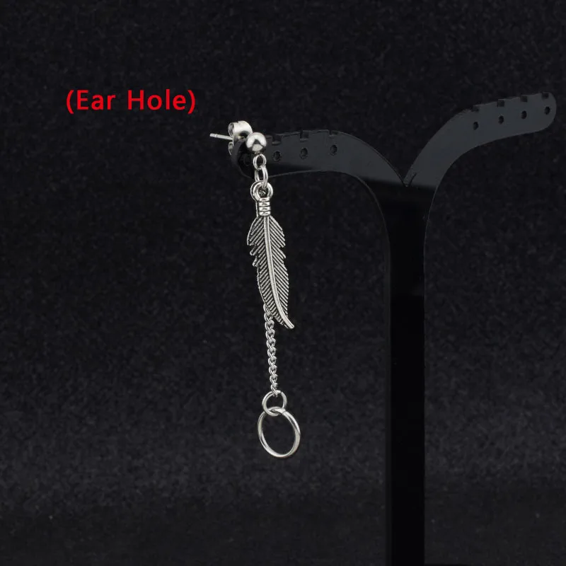 1 Ear Hole Серьги в стиле панк из нержавеющей стали, зажим для женщин и мужчин, перо, лезвие, крест конус кисточка, цепочка, подвеска для мальчиков и девочек, рок, хип-хоп серьги-гвоздики - Окраска металла: 1 Ear Hole