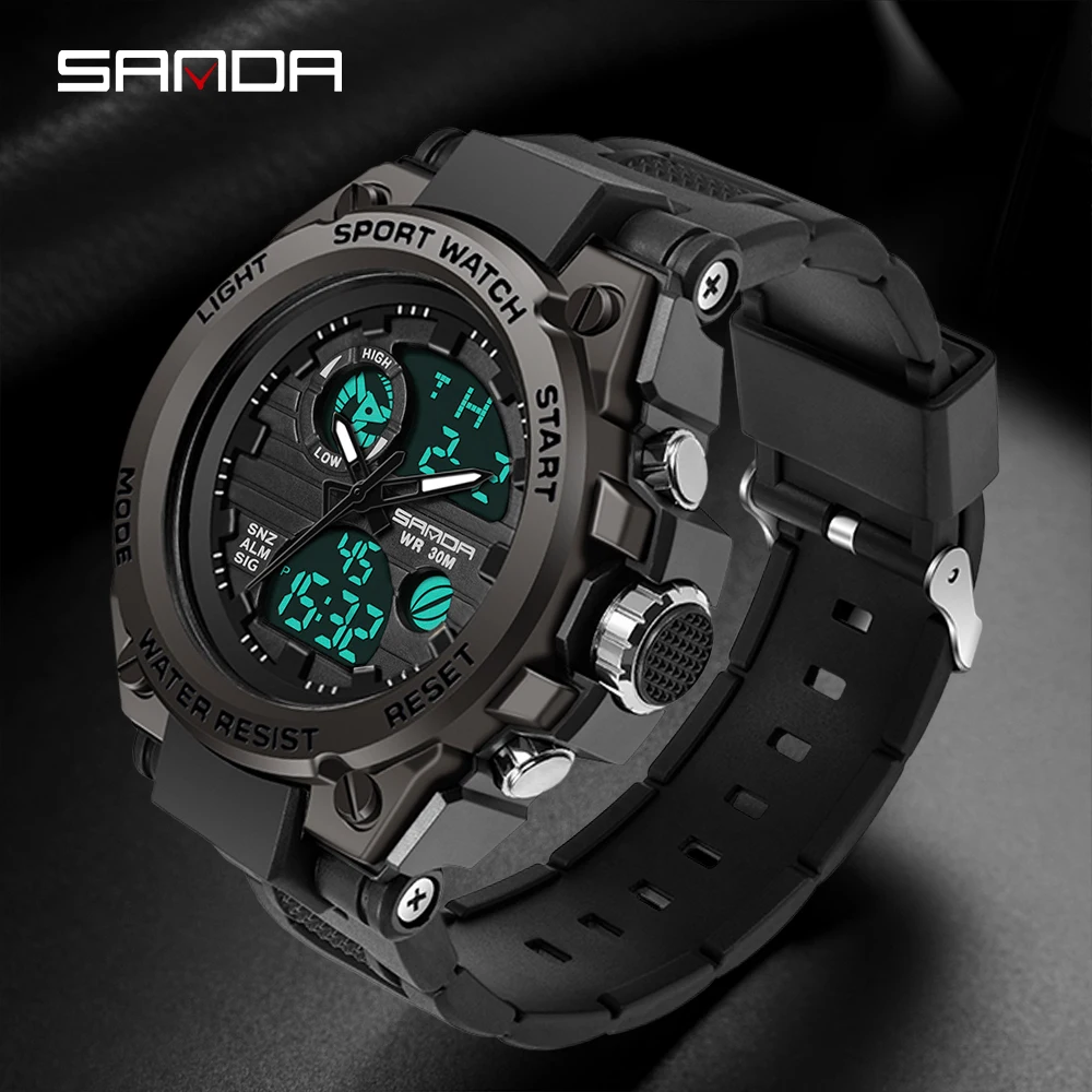 SANDA Digital Watches For Mens Brand Military Fashion Casual Sports Waterproof Alarm LED Display Clock Electronic Wristwatches