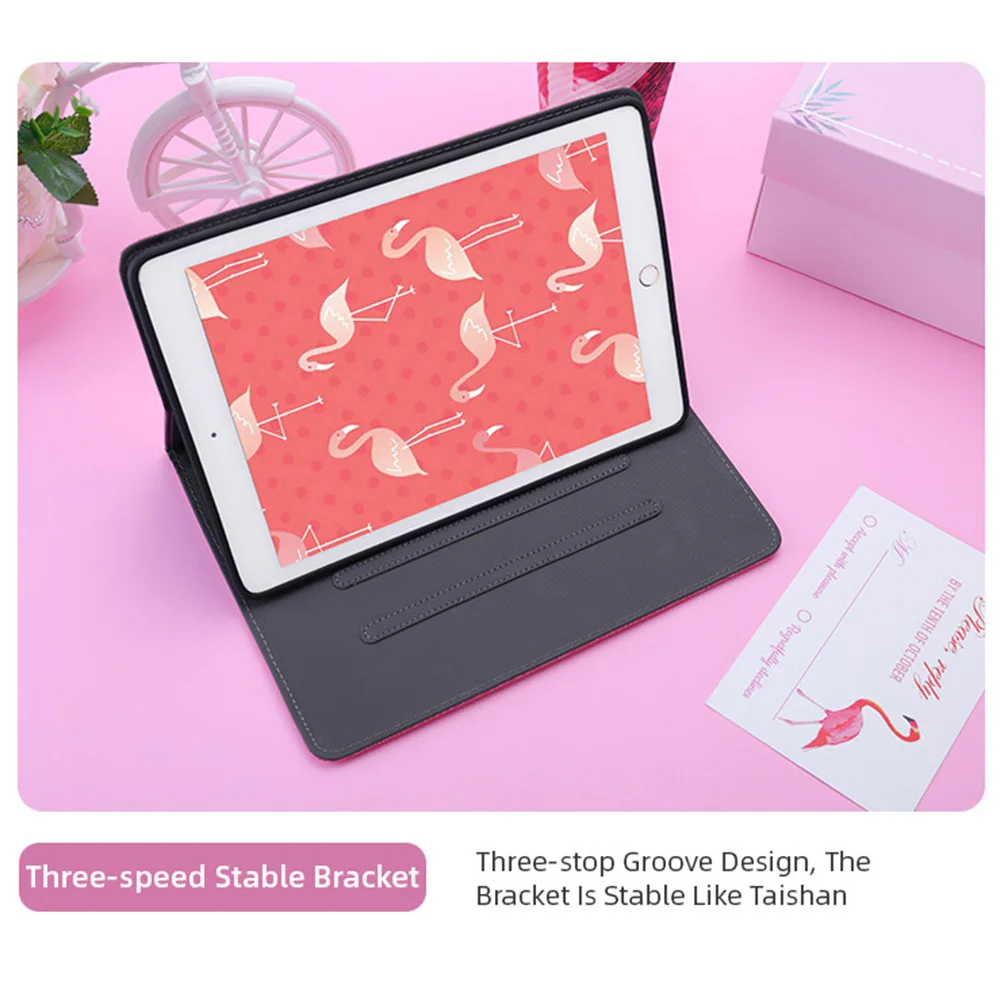 3D фламинго на плоской подошве с вышивкой Чехлы для iPad Pro 10,5 IPad Air 1 2 IPad Mini 3 4 5 A1476 A1822 A1538 тонкий мягкий чехол с откидной крышкой в виде ракушки Стенд кожаный чехол