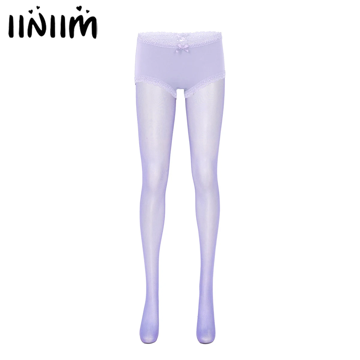 

Women Femme Sexy Glossy Lace Trim See-through Pantyhose Lingerie Underwear Elastic Waistband Sheer Stockings Tights Leggings