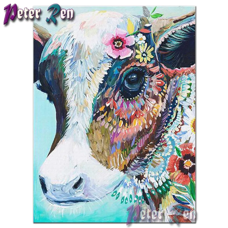 

Peter ren 3d Diamond Painting Full DIY Diamond Embroidery Colorful cow Square/Round 5D Rhinestone Mosaic pattern Home Decoration