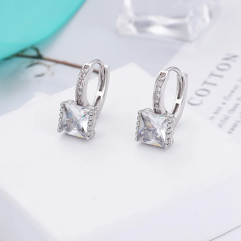MAIKALE Simple Round Stud Earrings Square Cubic Zirconia Gold Copper Circle Korean for Women Party Jewelry Gifts | Украшения и
