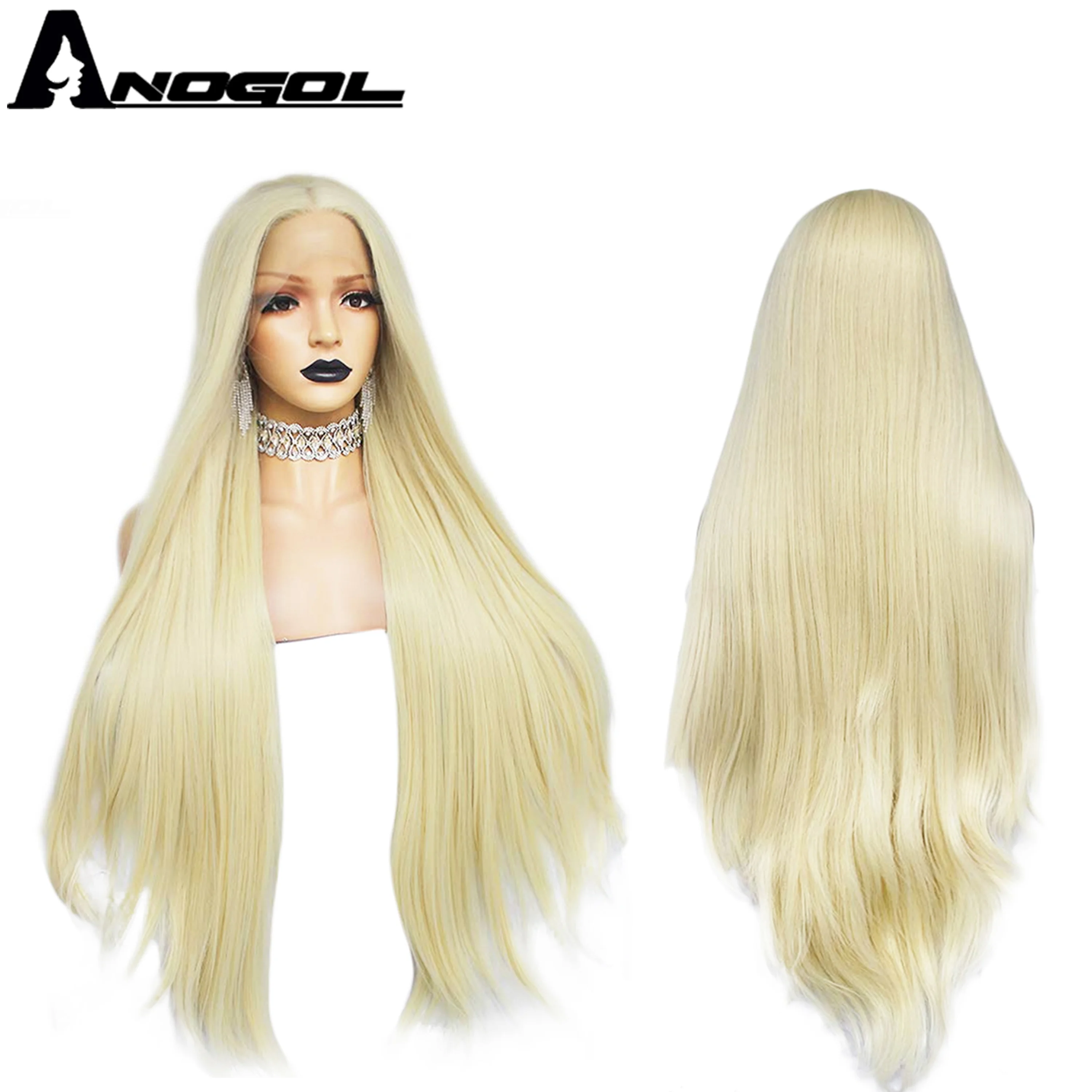 

Anogol 13x1 Synthetic Lace Front Wig Long Natural Wave Wigs 613 Honey Blonde 42inch Heat Resitant Fiber Lace Wigs for Women