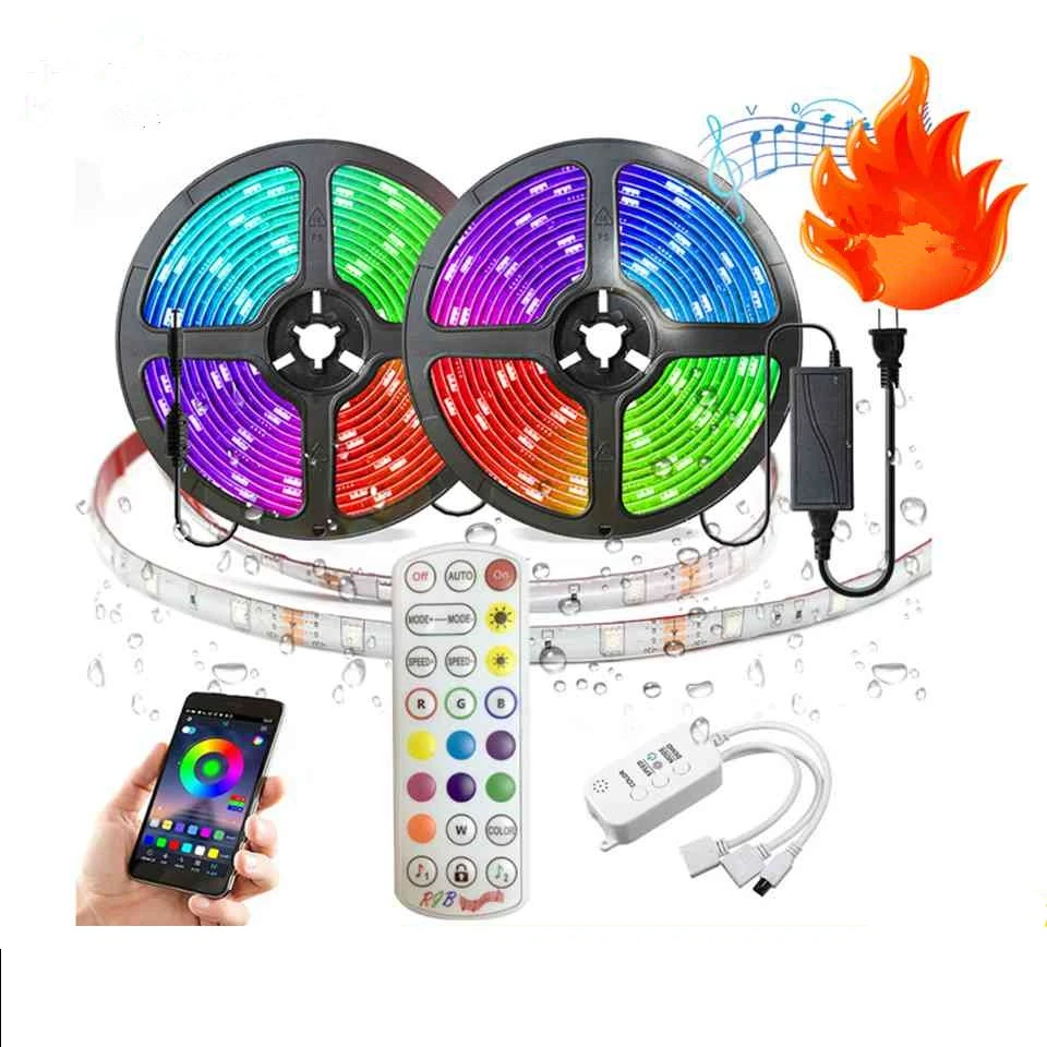 Светодиодная лента 5050 RGB 5 м с синхронизацией музыкой для украшения праздника дня