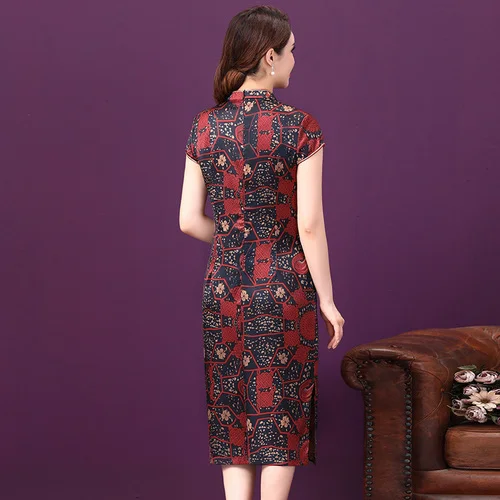 Осень 2021 новое китайское шелковое платье в ретро-стиле с принтом и