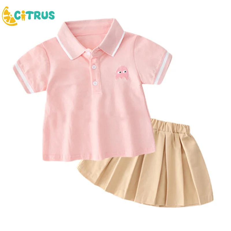 

Sports Suit Short-Sleeved Children's Clothing Girls Baseball Uniform Kindergarten Garden Uniform Summer Pleated Skirt