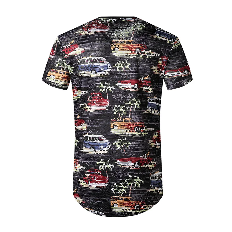 Мужская фиолетовая модная очень длинная футболка с принтом автомобиля новинка