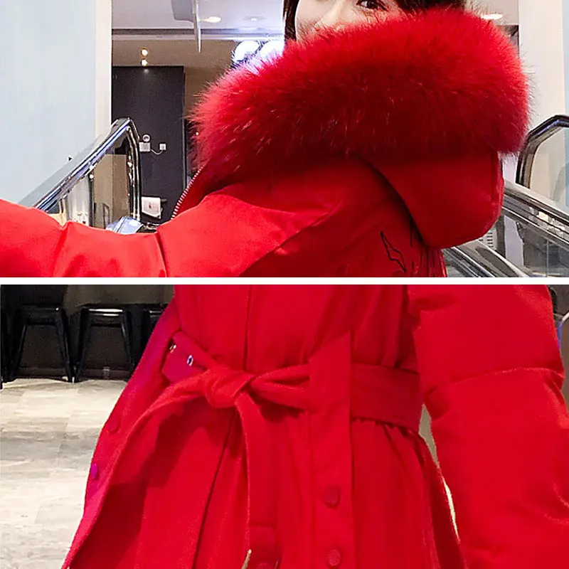 

Long Padded Jacket Woman 2020 Thick Winter Korean Down Cotton Coat Loose Warm Outerwear Big Fur collar Hooded Women Parka DH79