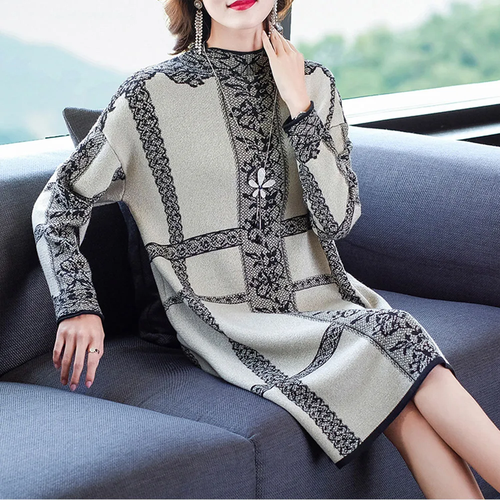 

Платье, Осеннее трикотажное повседневное сексуальное платье с высоким воротником и длинным рукавом, женское Элегантное зимнее модное плат...