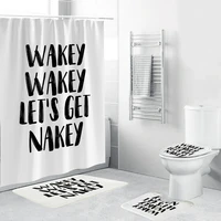 funny bathroom mat set with shower curtain wakey wakey lets get nakey 4 piece toilet cover non slip rug for bathroom decor