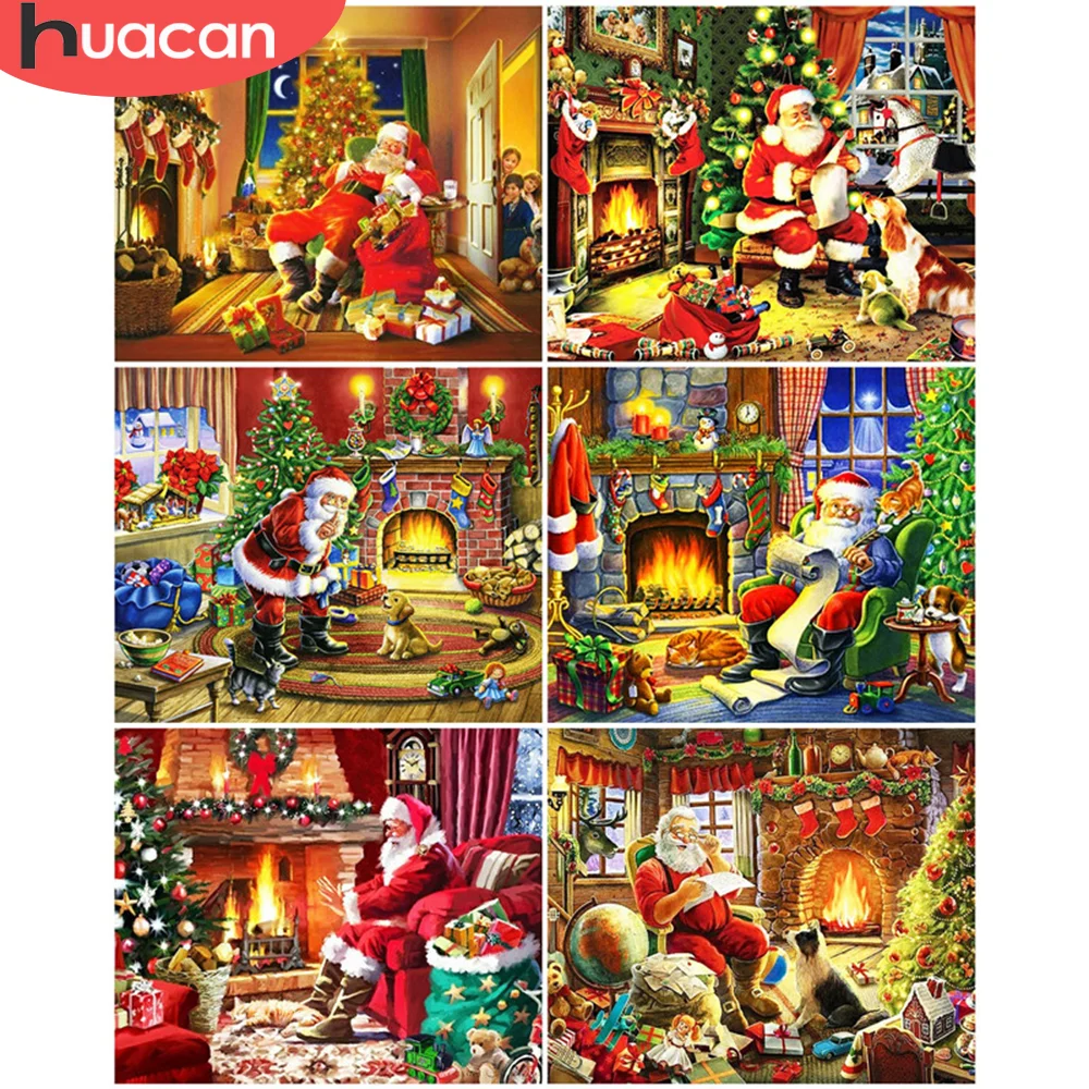 

HUACAN живопись маслом по номерам Санта Клаус рисование на холсте картины по номерам рождественские наборы Ручная роспись Картины домашний де...