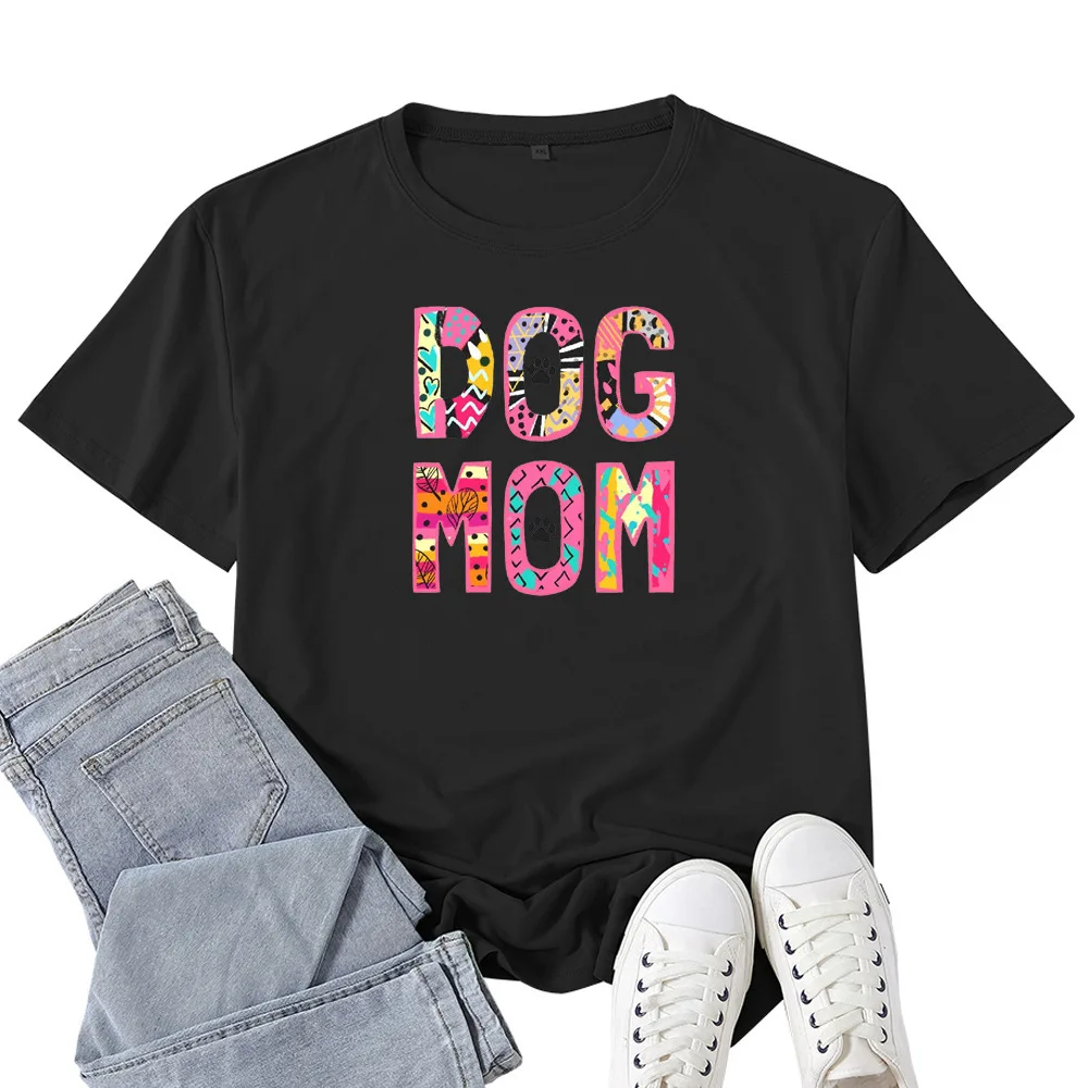 

Dog Mom Colorful Letter Print Women T Shirt Short Sleeve O Neck Loose Women Tshirt Ladies Tee Shirt Tops Clothes Camisetas Mujer