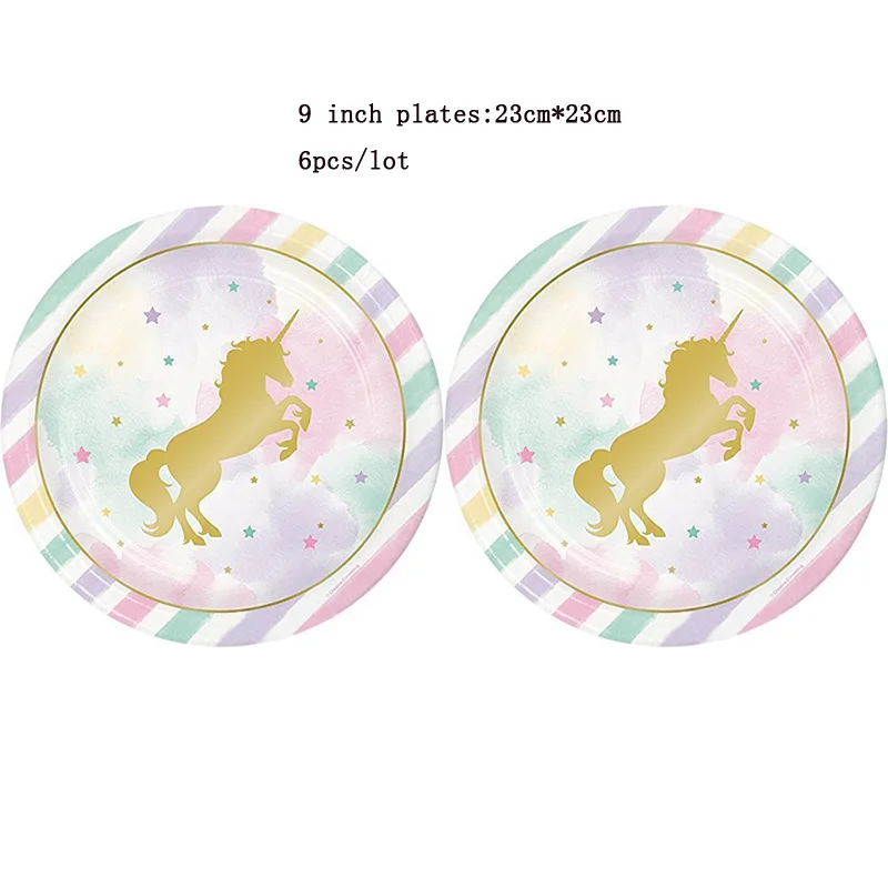 Новый стиль золотой единорог одноразовая посуда бумажная тарелка перьевой