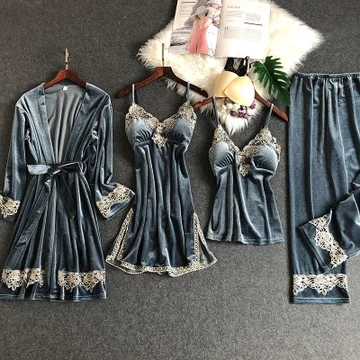 HaloSweet/Зимний женский Пижамный костюм бархатная Пижама с банным халатом ночная