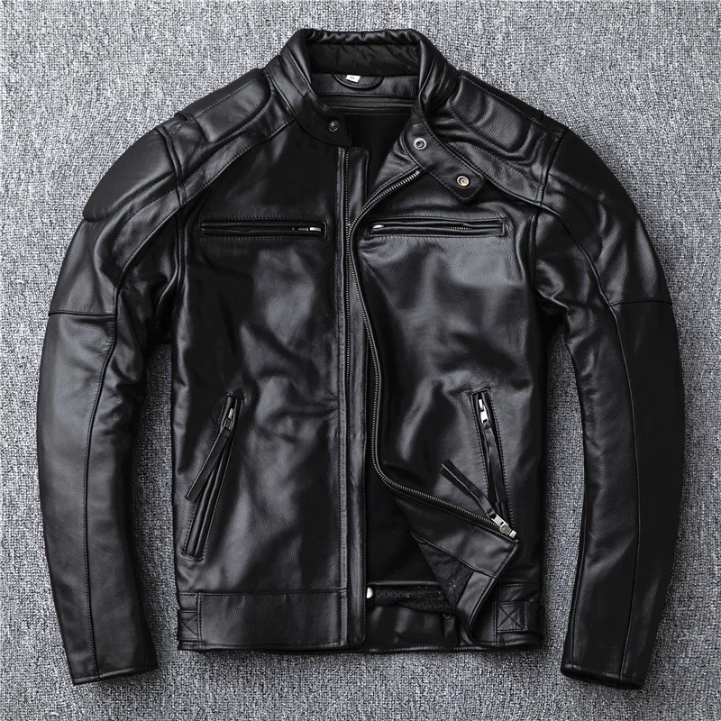 

Factory new cowhide motorcycle leather jacket for men cow real genuine leather coat outer wear garment