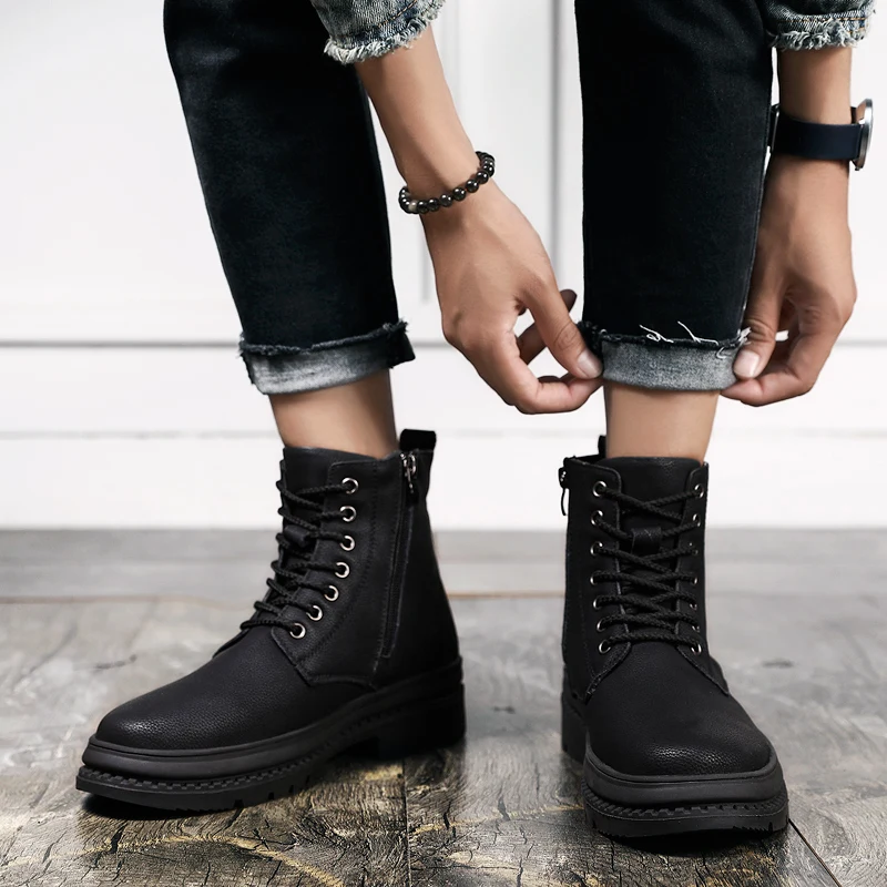 Новинка Теплые зимние мужские ботинки Уличная обувь Ботильоны из натуральной