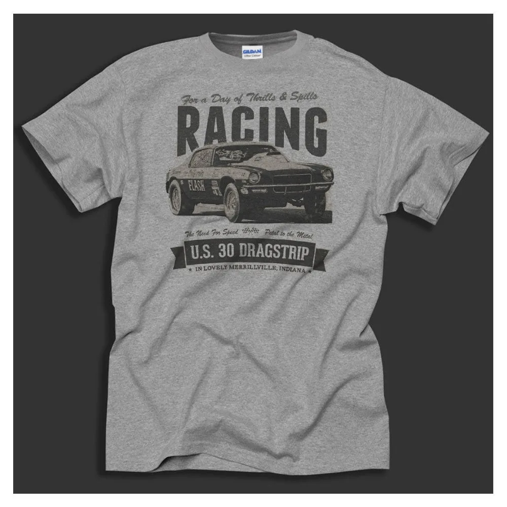 

Drag Racing 'Us 30 Dragstrip' Retro Car Hot Rod Aged Look 2020 New Arrival Stringer Men Free China Post Shipping Tee Shirt