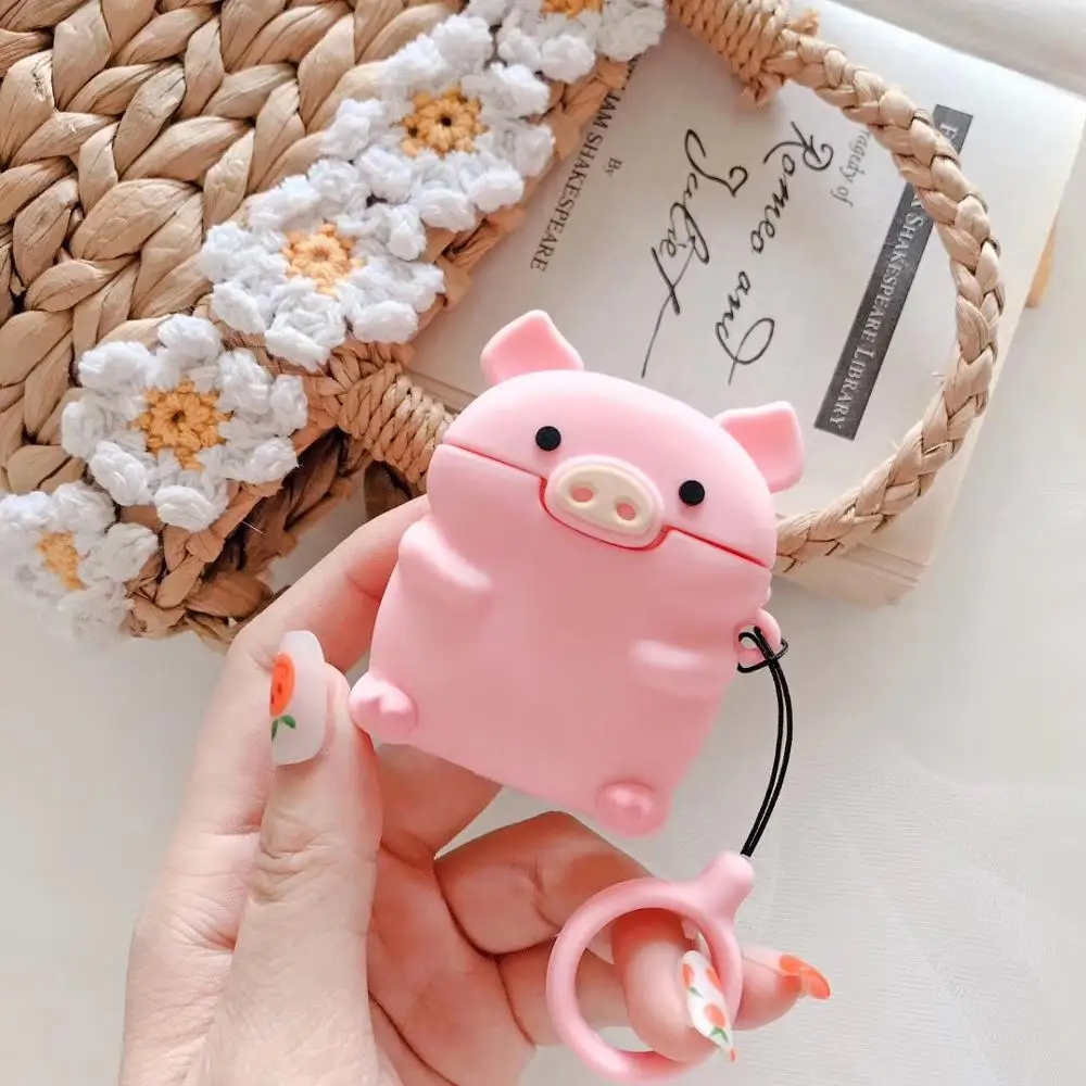 Pig For AirPods Case Cute Cartoon Rabbit Pig Dog Earphone Cover For Airpods 2/i10/i11 Christmas Soft Protect Coque with Keychian - Цвет: Pig