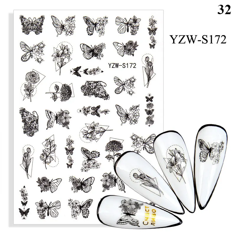 

Watercolor Butterflies Sliders Blue Black Nail Decal Sticker Summer Nail Art Decoration Water Tattoo Manicure 2021 New