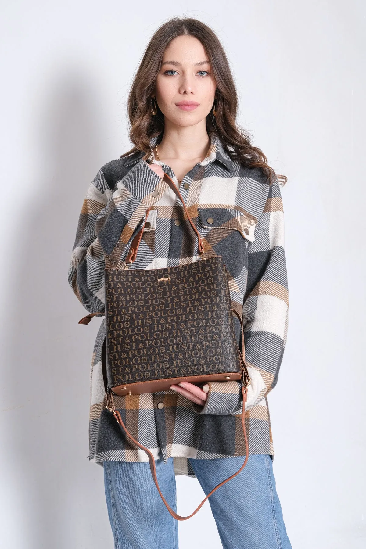 

Kahverengi-Tan Women 'S Print Pattern 3 Compartments Cross Shoulder Bag TRK2117