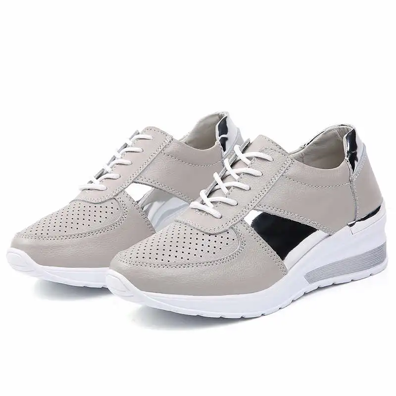 

High Quality Sneakers for Women Shoes for Women 2020 Genuine Leather Plus Size Breathable Lace-up Woman Sneaker Lightweight L5