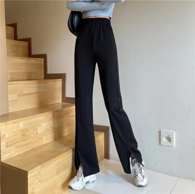 

Новинка 4494, повседневные женские брюки с завышенной талией, тонкие прямые широкие брюки-клеш с длинными штанинами