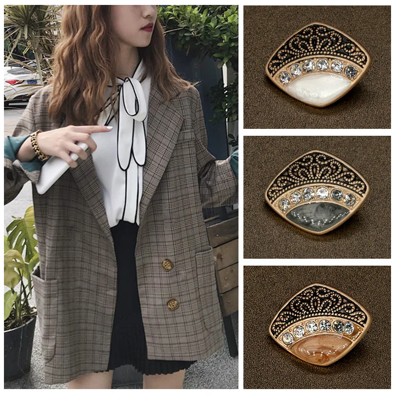 пуговицы для рукоделия 6 шт. винтажные золотые металлические бриллиантовые