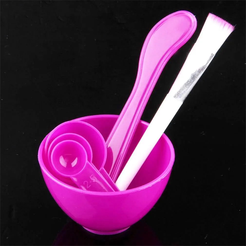 

HOT 4 in 1 set DIY Plastic Soft Make up Facial Mask Mixing Bowl Brush Spoon Brush Stick Set Tool Harmless To Skin