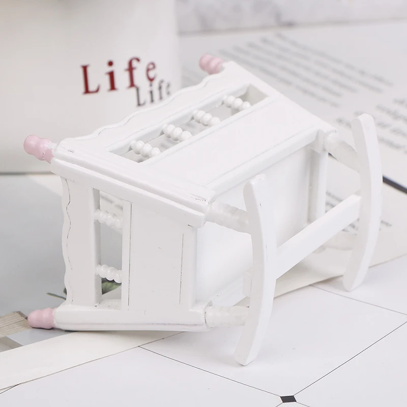 

1:12 DollHouse Miniature Dolls Furniture White Wooden Cardle Baby Bed Kids Toys For Dollhouse Decals New Arrival