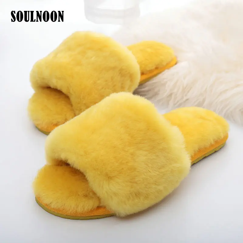 

Sheepskin Slippers Women Natural Fur Flip Flops Warm Home Indoor Girls Furry Slides Winter House Ladies Wool Slipper Plush Shoes