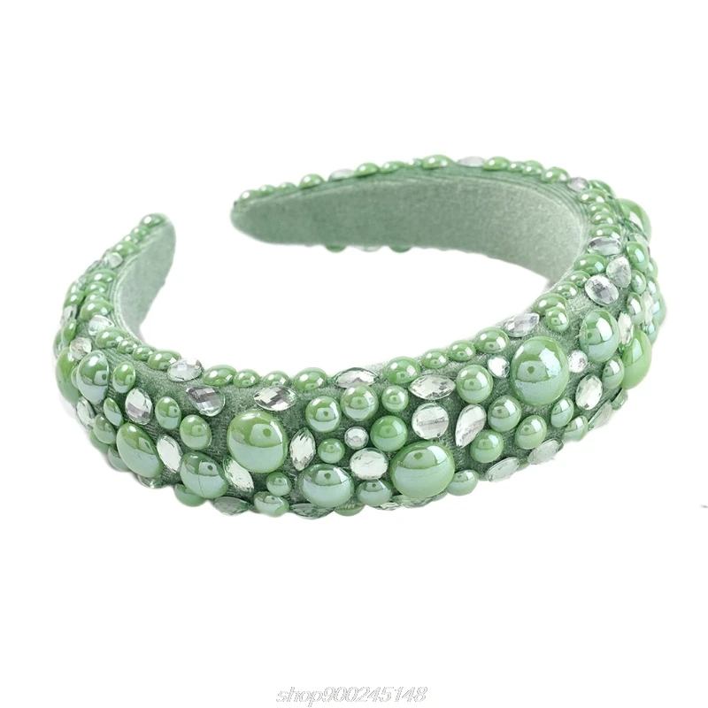 

Women Girls Padded Velvet Wide Headband Glitter Glass Drill Resin Pearl Hair Hoop Candy Color Prom Bandana M19 21 Dropship