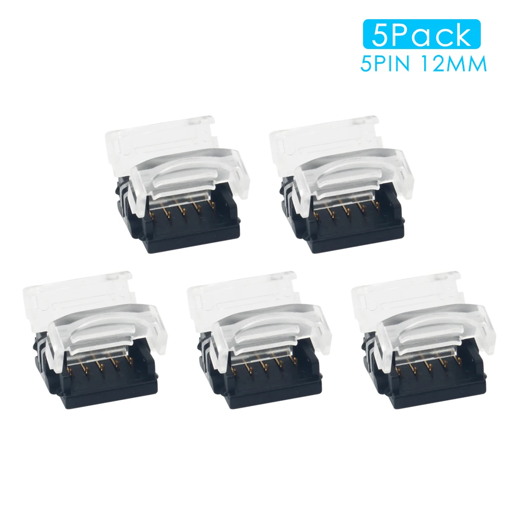 

5pcs 5pin 12mm LED Strip Connector for RGBW RGBWW 3528 5050 LED Strip Light Wire Connection Terminal High-Density