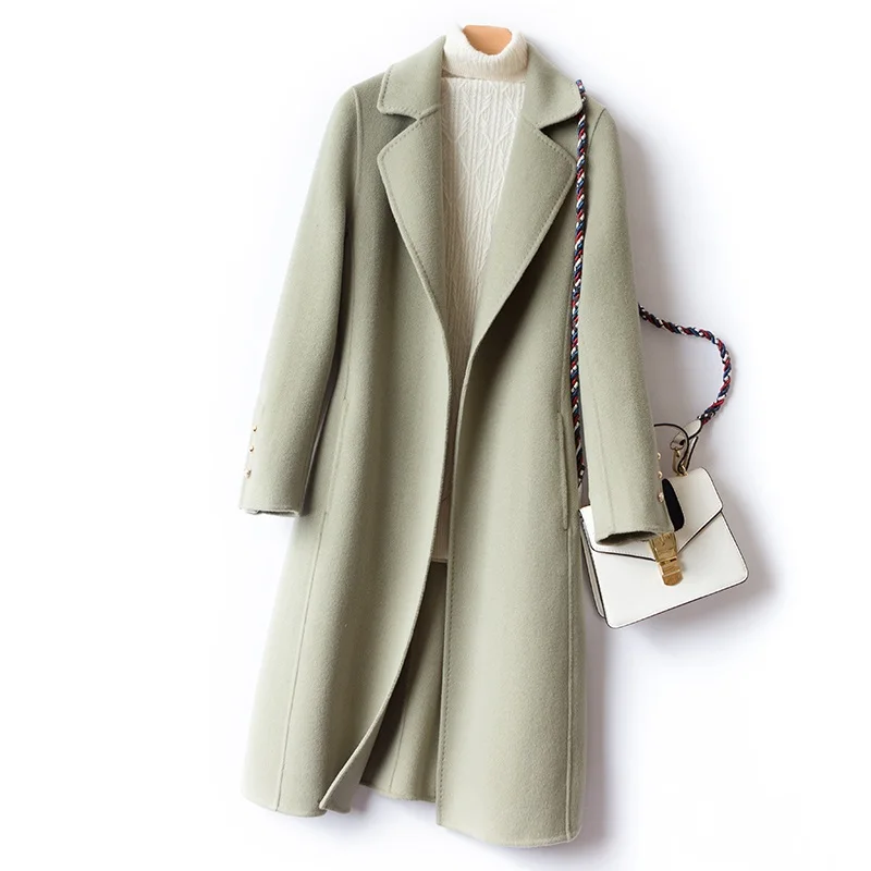 

2020 autumn winter jacket female new double-sided woolen coat woman mid-length long waist slim slimming Korean high-end jackets