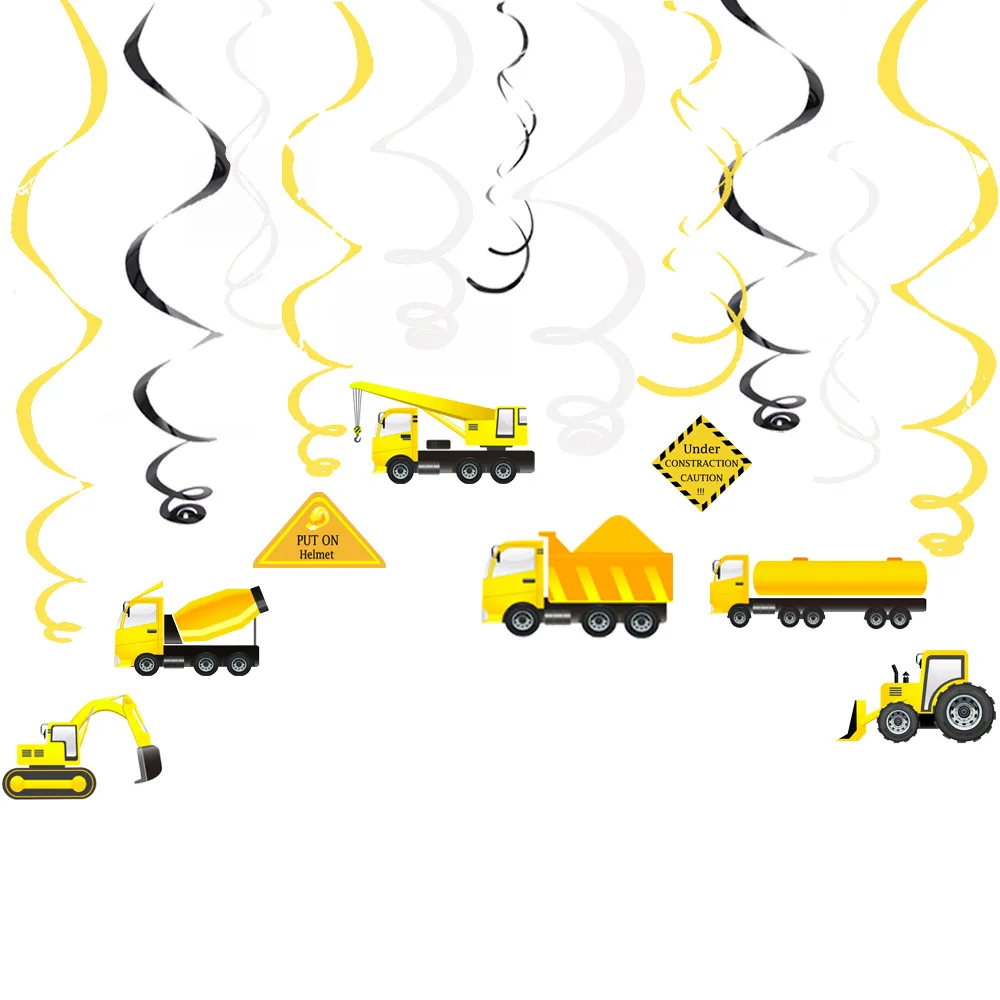 

Construction Vehicle Party Decorations Excavator Bulldozer Truck Spiral Ornaments Hanging Whirls Swirl for Kids Party Supplies