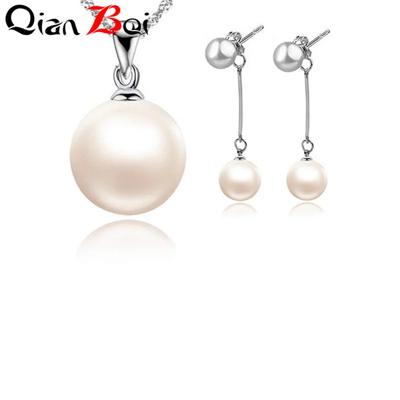 QianBei оптовые ювелирные наборы Жемчужное Стразы Ожерелье Серьги Кольца эффектные