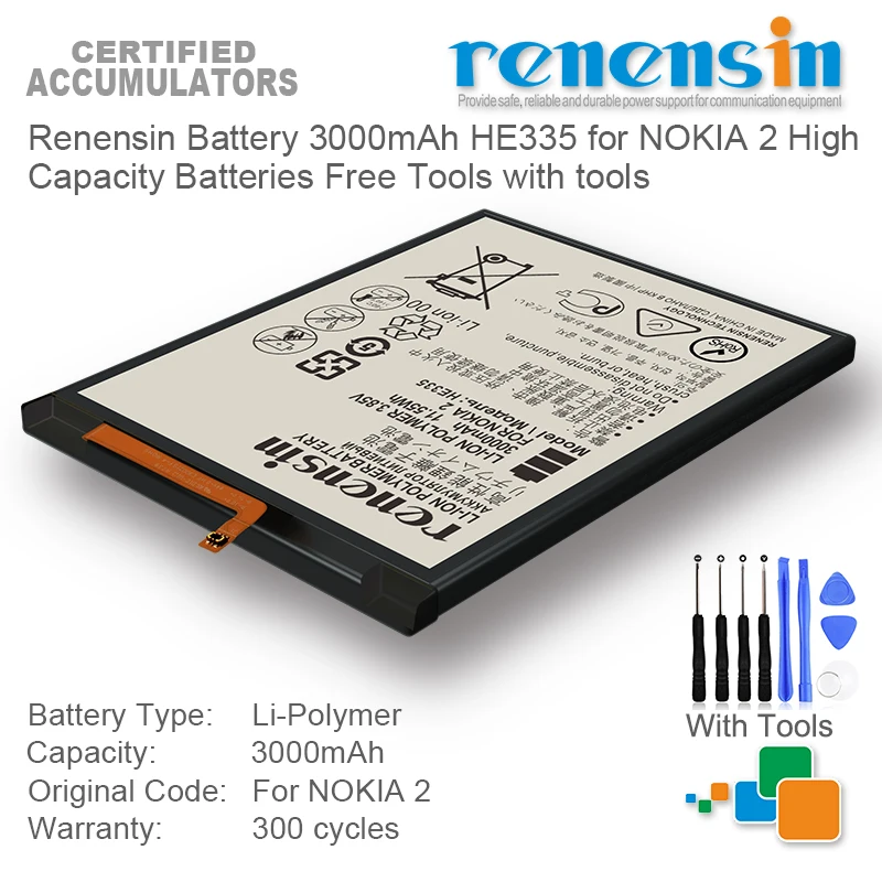 

Аккумулятор Renensin HE335 3000 мА · ч, для NOKIA 2, с инструментами