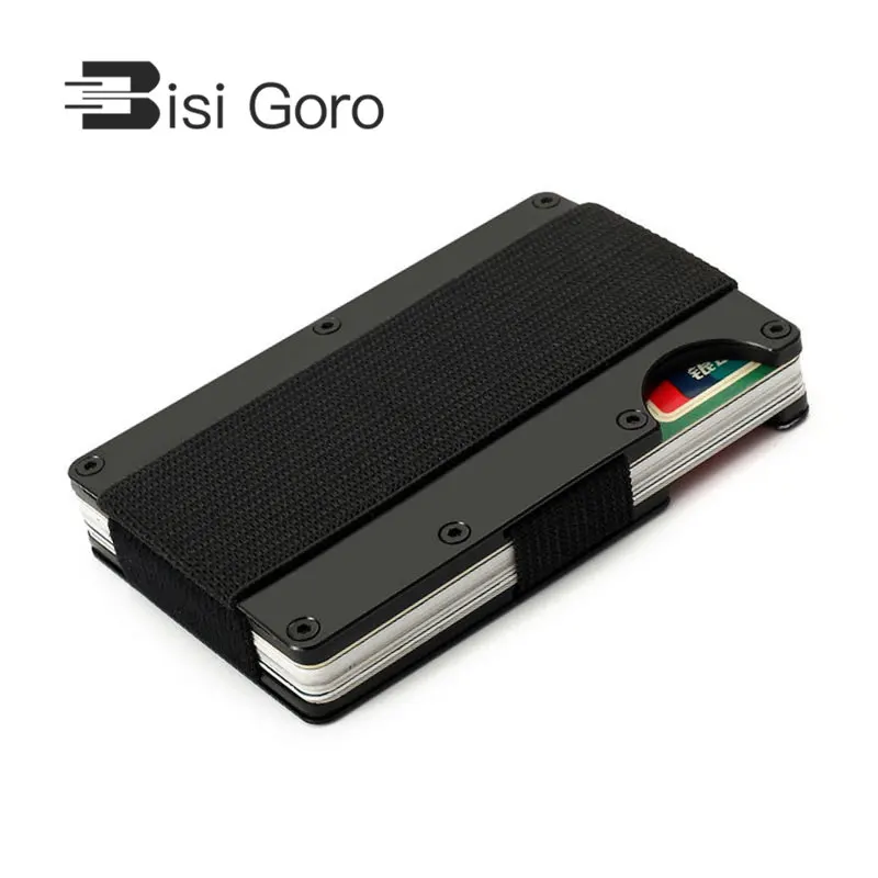 BISI GORO мужской металлический кредитный держатель для карт RFID анти-главный мини кошелек на резинке кошелек зажим для денег Высокое качество держатель для карт s