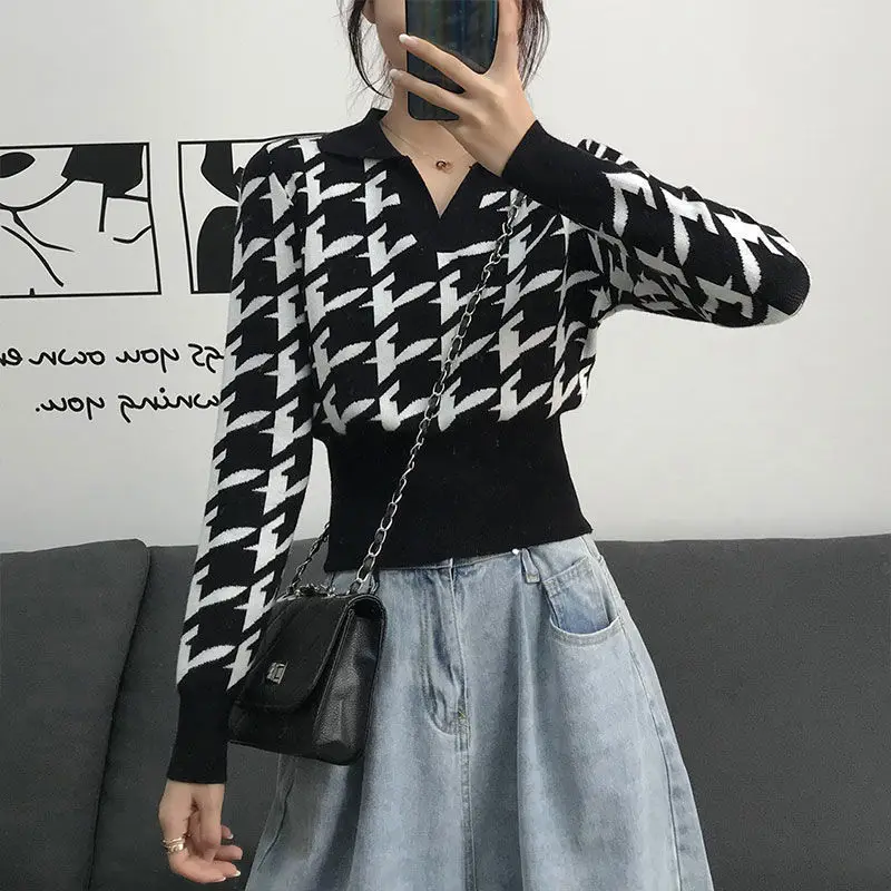 

Sweater 2021 New Spring And Autumn Western Style Knit Sweater Women Wild Short Long-Sleeved Lazy Style Bottoming Top