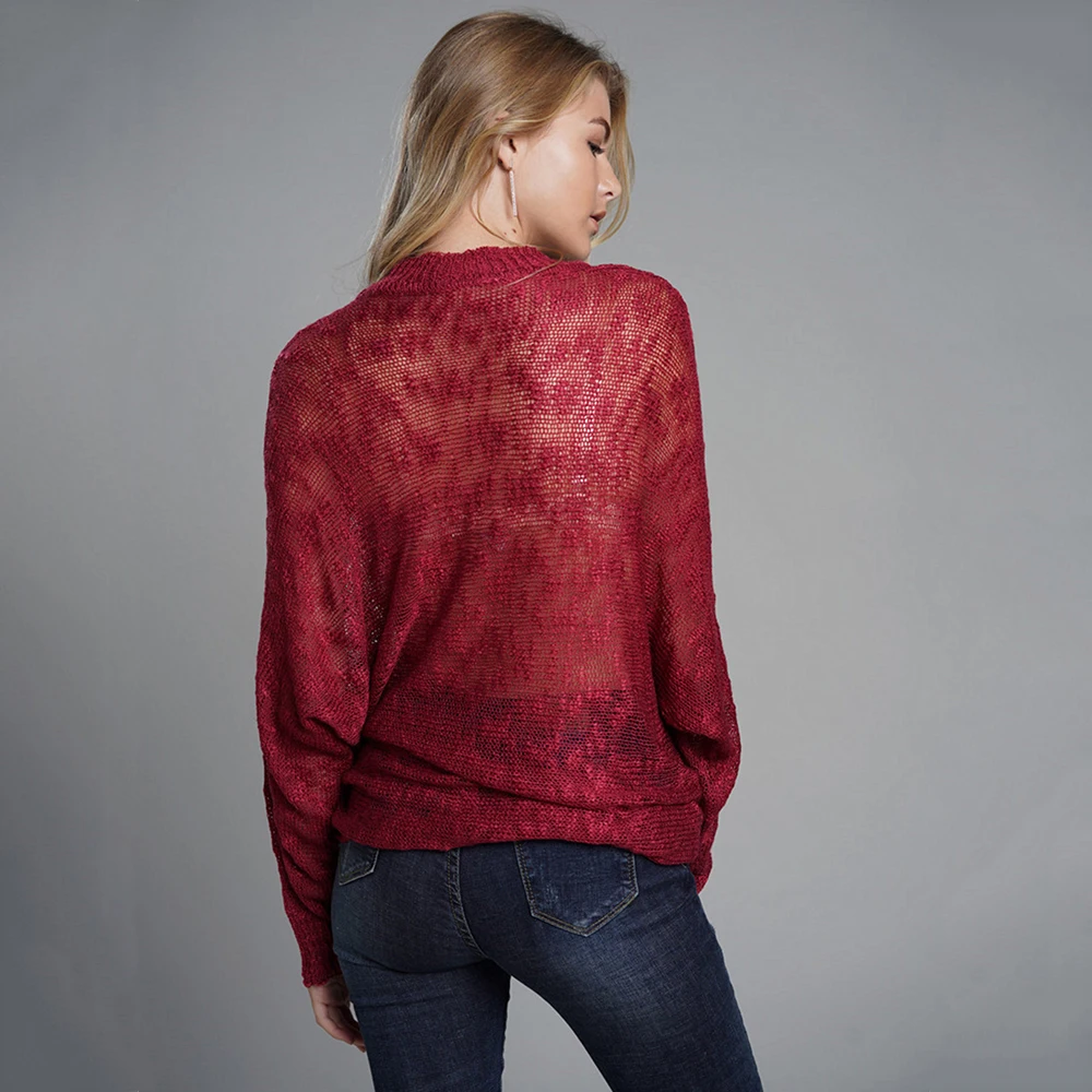 

Women Sexy See Through Hollow Out Thin Pullover Sweater Long Sleeve Loose Knit Sweaters Fashion Soft Jumpers Tops Winter Clothes