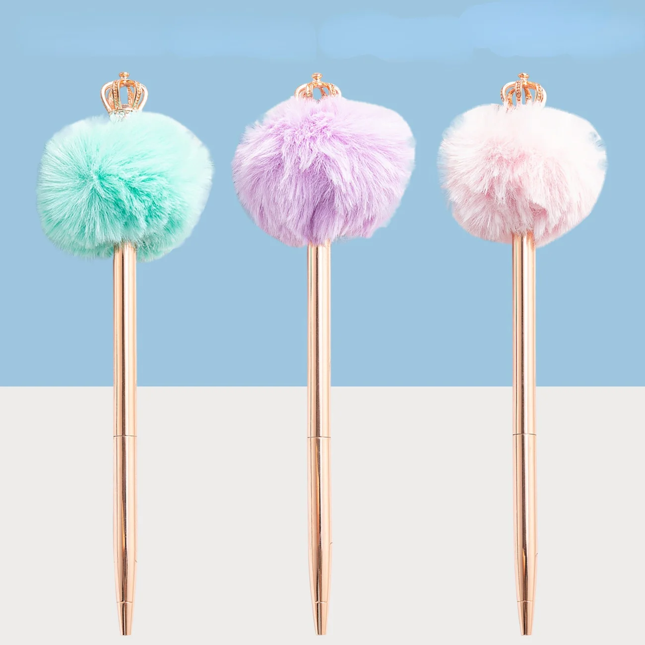 

Crown Wool Ball Pen 9 PCS Wholesale Stationery Gift Metal Ball Pen Lovely Office Small Fresh Plush Pen Japanese Stationery