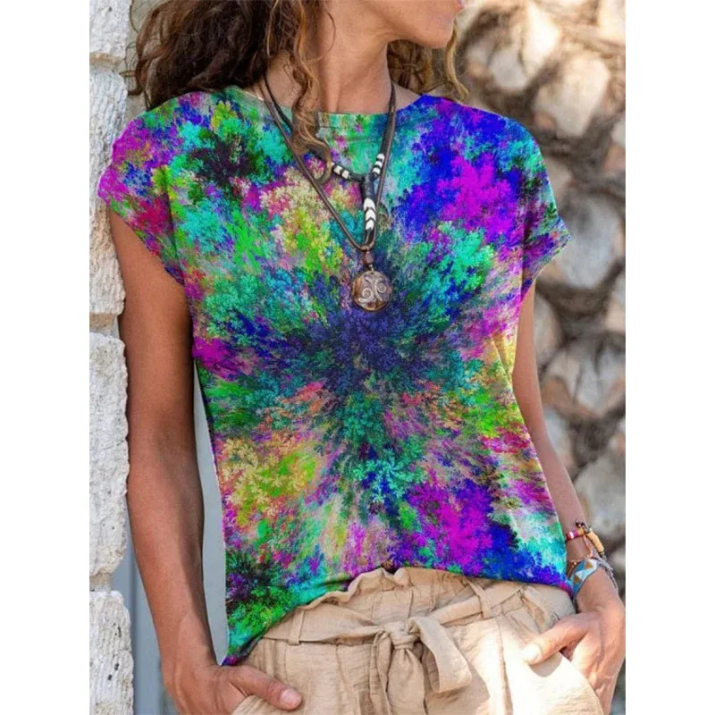 

Summer Round Neck Printed Short Sleeve Top Fashion Plus Size Clothing New Women's Loose Casual T Shirt