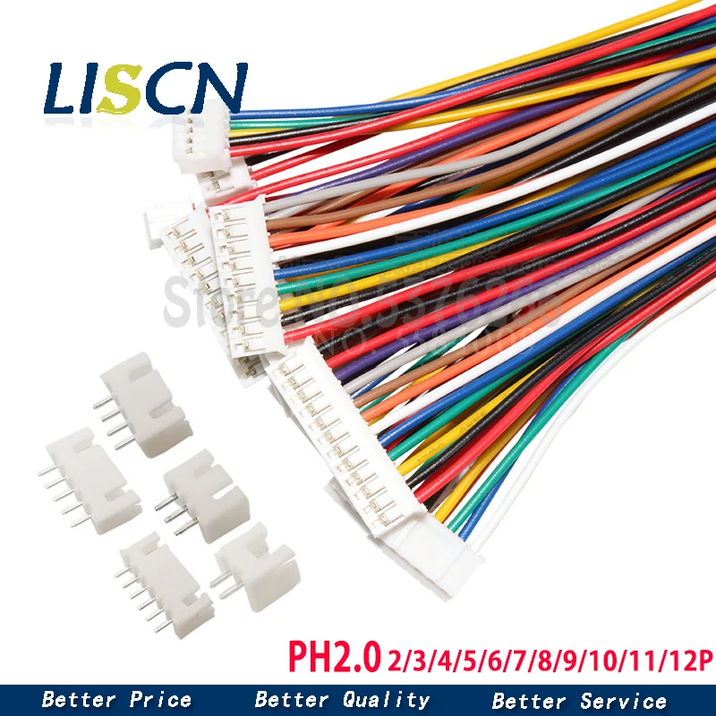 

5Sets PH2.0 Micro Mini JST 2.0 PH Connector Male Female Plug Wires Cables Socket 50CM 26AWG 2/3/4/5/6/7/8/9/10/11/12 Pin