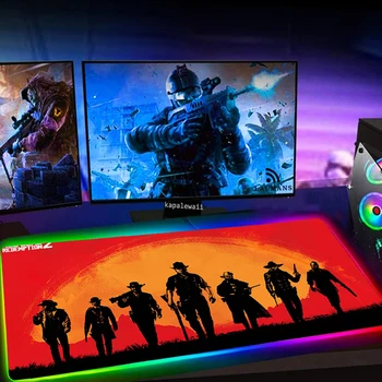 Gaming Mouse Pad Computer Mousepad Red Dead Redemption  RGB Backlit Mause Pad Large Mousepad For Desk Keyboard LED Mice Mat