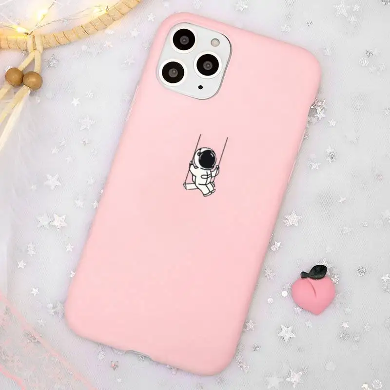 

Cute Cartoon Astronaut Moon Phone Case Candy Color Pink for iPhone 11 pro XS MAX 8 7 6 6S Plus X 5S SE 2020 XR