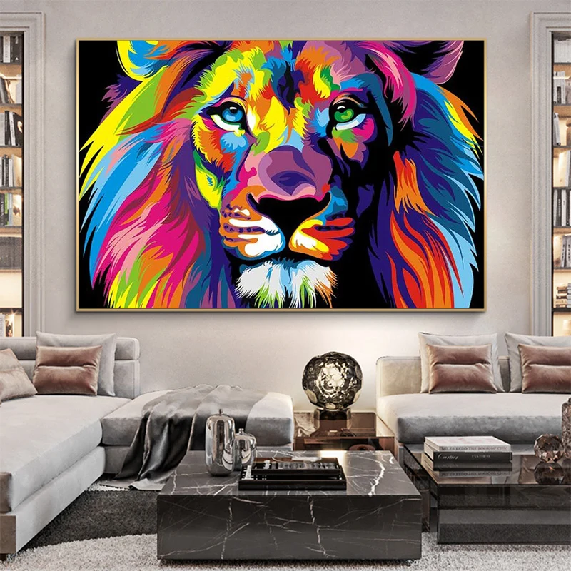 

Modern Abstract Colorful Lion Canvas Art Posters Animals Graffiti Art Canvas Paintings Nordic Art Pictures For Living Room Decor