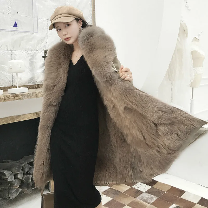 Женская парка с подкладкой из натурального Лисьего меха зимнее пальто женская