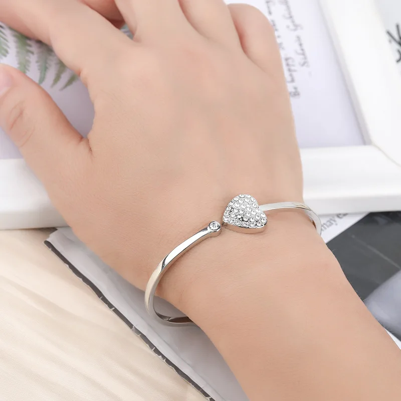 

2021 new love opening adjustable titanium steel Bangle fashion mirror adjustable zircon inlaid Bangle