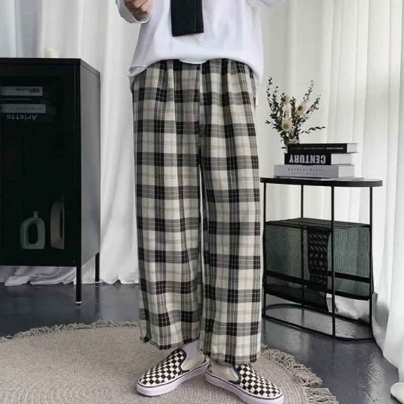 

Men's Trousers Harajuku Casual Pants Women Lace Up High Waist Harem Pants Spring Streetwear High Waist Plaid Pants Female